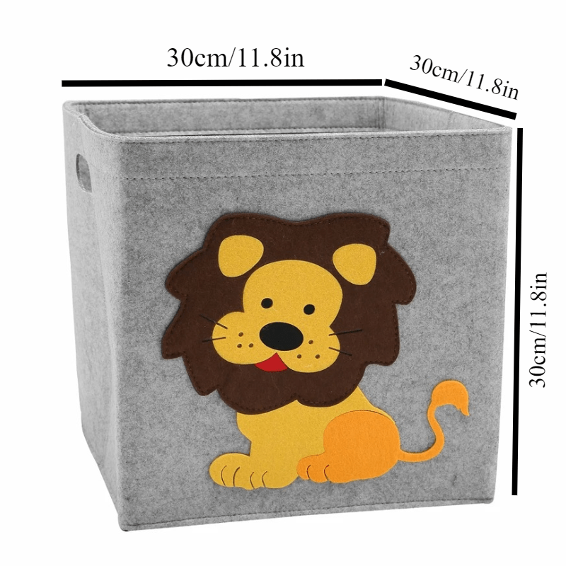Foldable Felt Animal Storage Cube for Kids with Handles for Organizing and Decorating Shelves