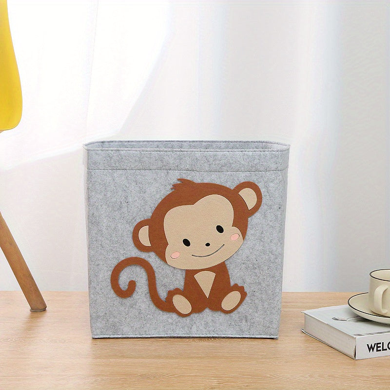 Foldable Felt Animal Storage Cube for Kids with Handles for Organizing and Decorating Shelves