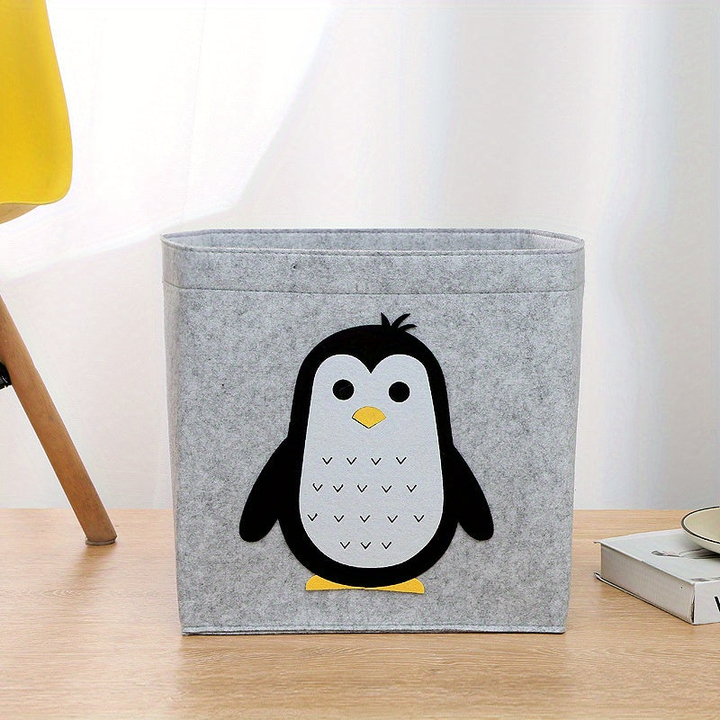 Foldable Felt Animal Storage Cube for Kids with Handles for Organizing and Decorating Shelves