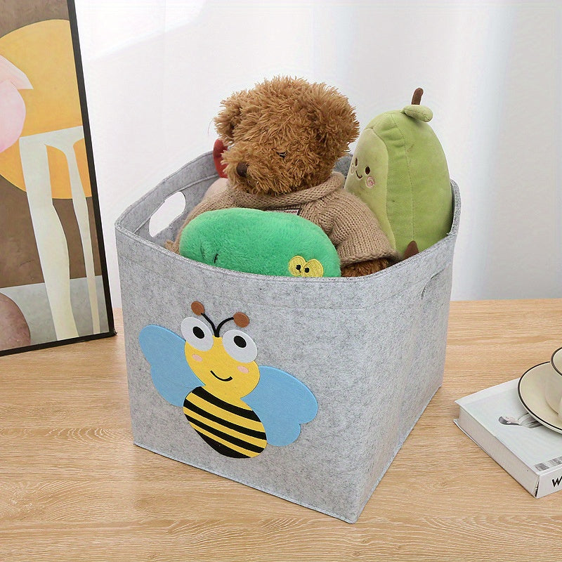 Foldable Felt Animal Storage Cube for Kids with Handles for Organizing and Decorating Shelves
