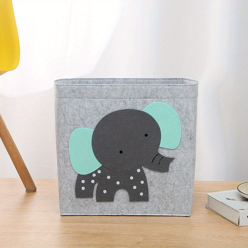 Foldable Felt Animal Storage Cube for Kids with Handles for Organizing and Decorating Shelves