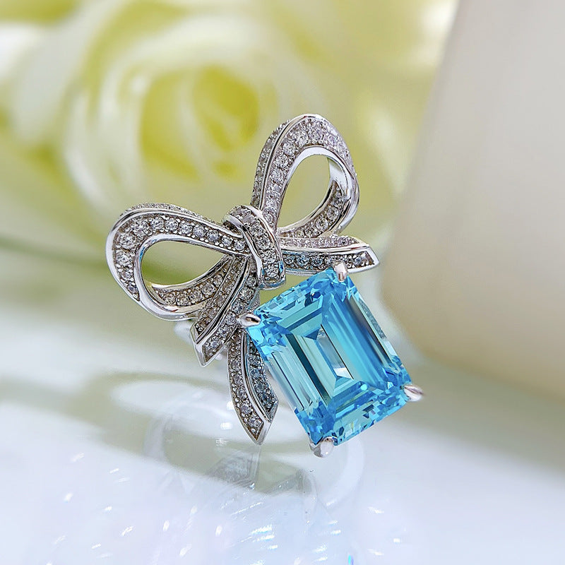 Women's Butterfly Ring with Aquamarine 9x12 Silver Gift Box