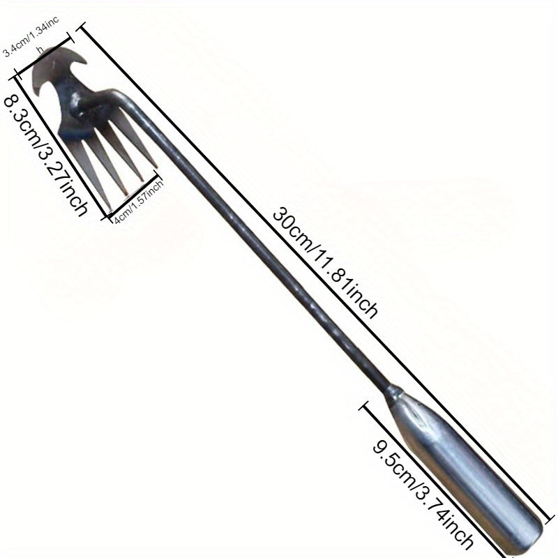 Metal Garden Weeding Tool with 4-Prong Curved Design for Narrow Spaces