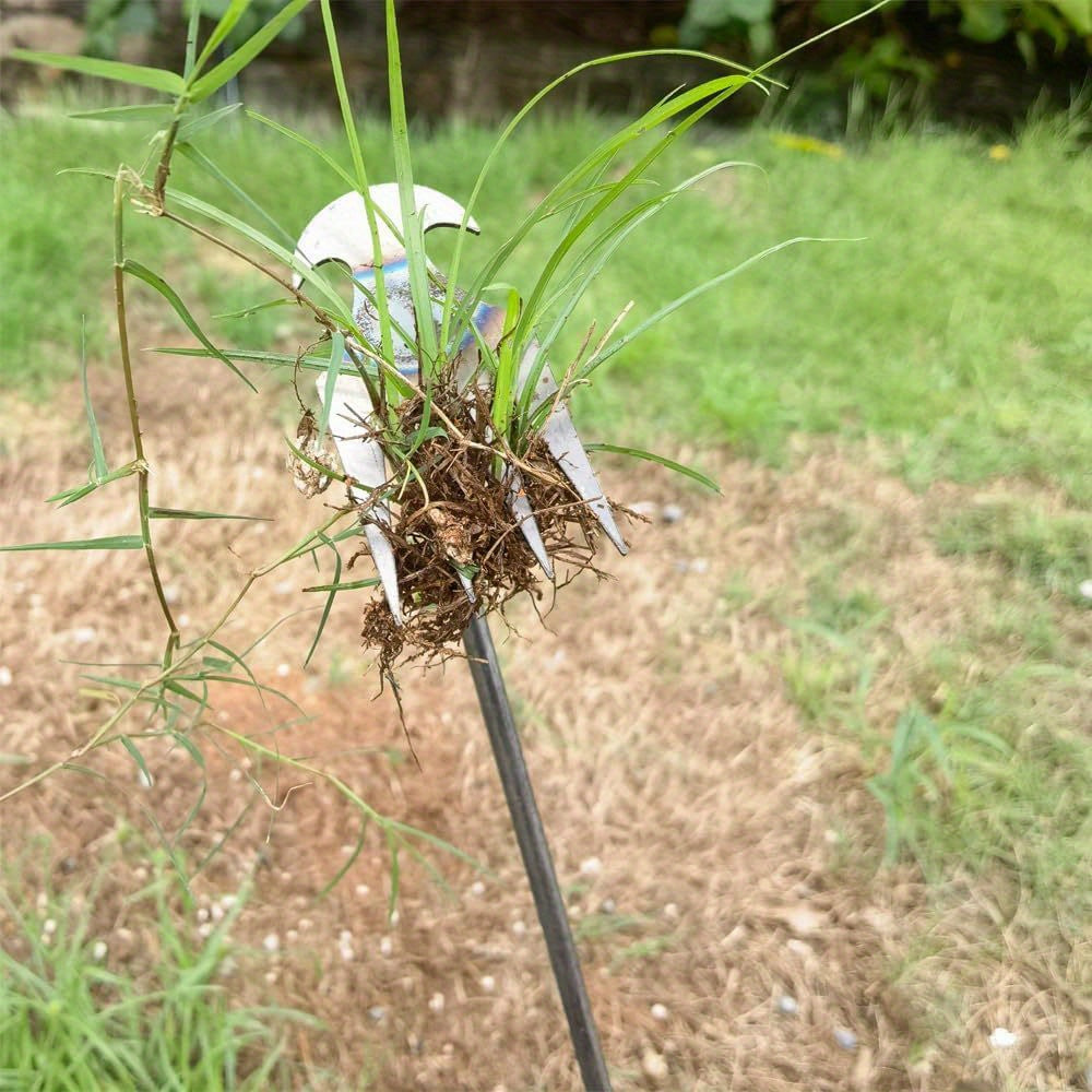 Metal Garden Weeding Tool with 4-Prong Curved Design for Narrow Spaces