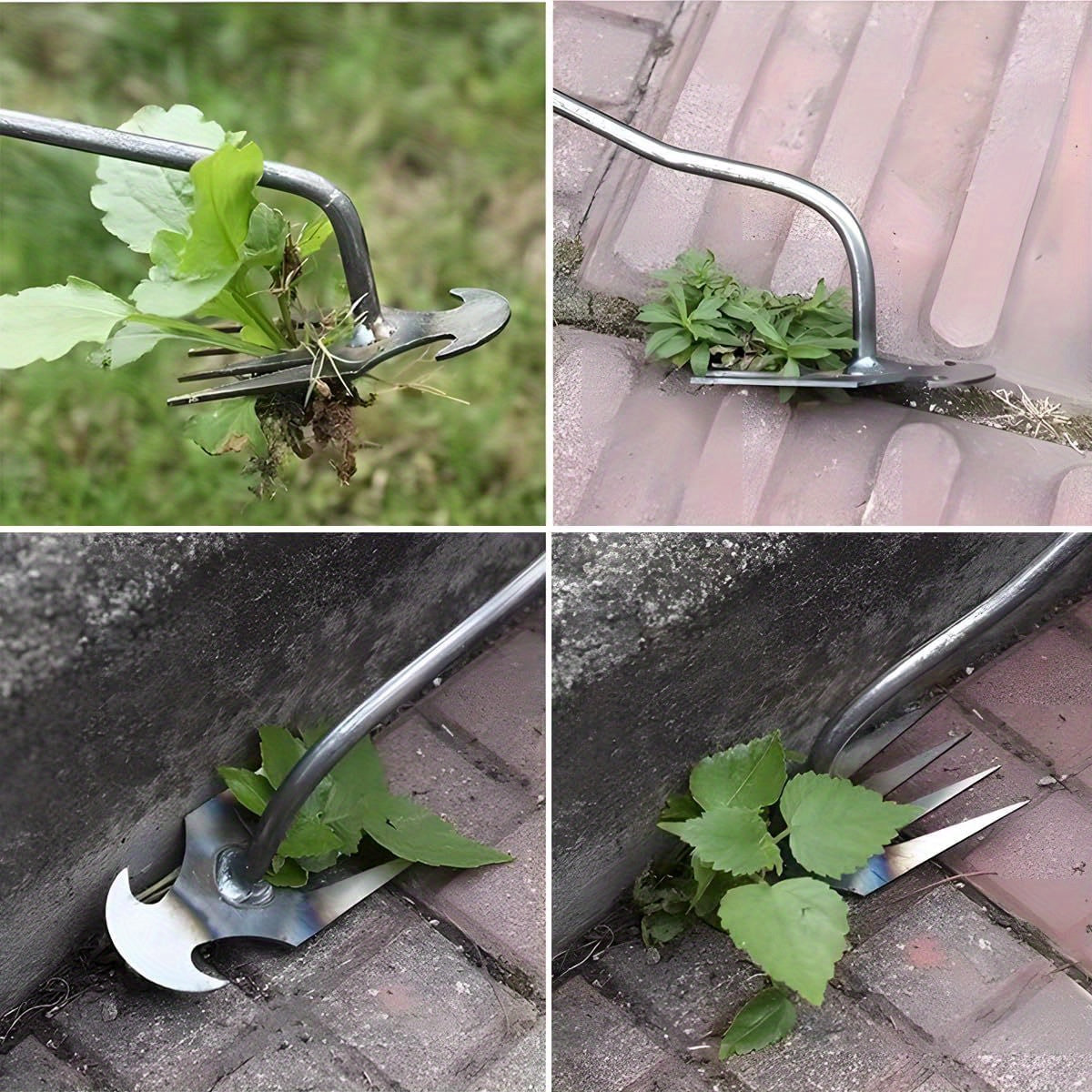 Metal Garden Weeding Tool with 4-Prong Curved Design for Narrow Spaces