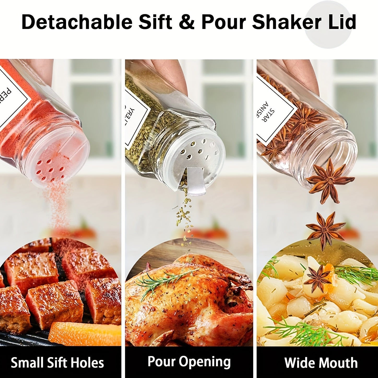 12pcs Glass Spice Jars Set for Kitchen Storage Salt Pepper Shakers Organizers