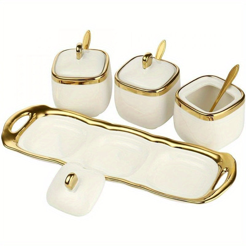 Juego de 3 frascos de porcelana para condimentos con tapas para especias, azúcar y condimentos