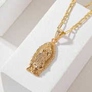 Vintage-Inspired Religious Pendant Necklace Stainless Steel Synthetic Zirconia February Birthstone Gift