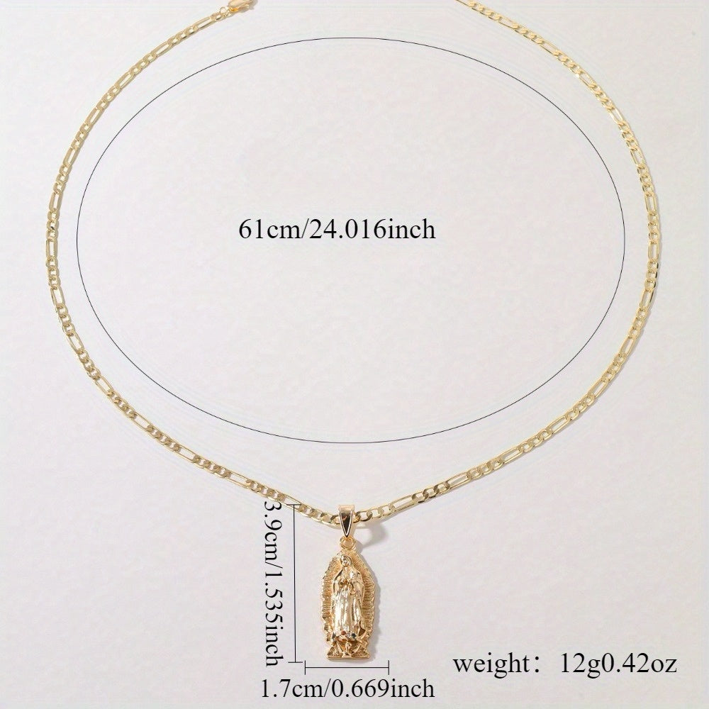 Vintage-Inspired Religious Pendant Necklace Stainless Steel Synthetic Zirconia February Birthstone Gift