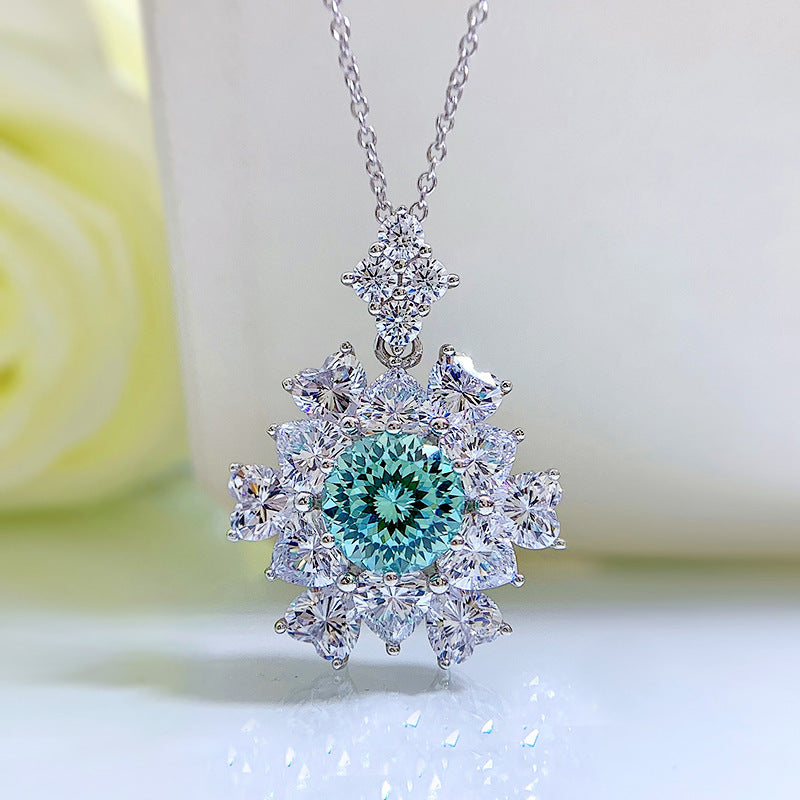 Silver Necklace with Sunflower Pendant 4 Carat Synthetic Firework Jewelry for Women