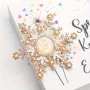 Snowflake Brooch with Sun and Moon Design Rhinestones Enamel for Winter and Autumn