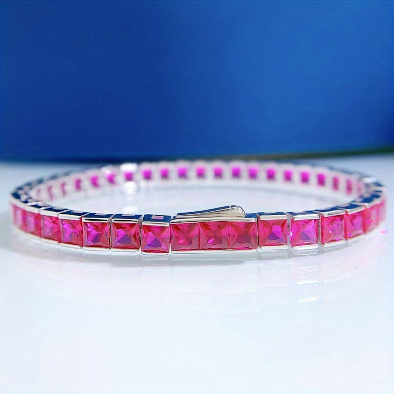 Ayollar uchun Princess-Cut Ko'k Toshlar bilan Sterling Silver Tennis Bilezik