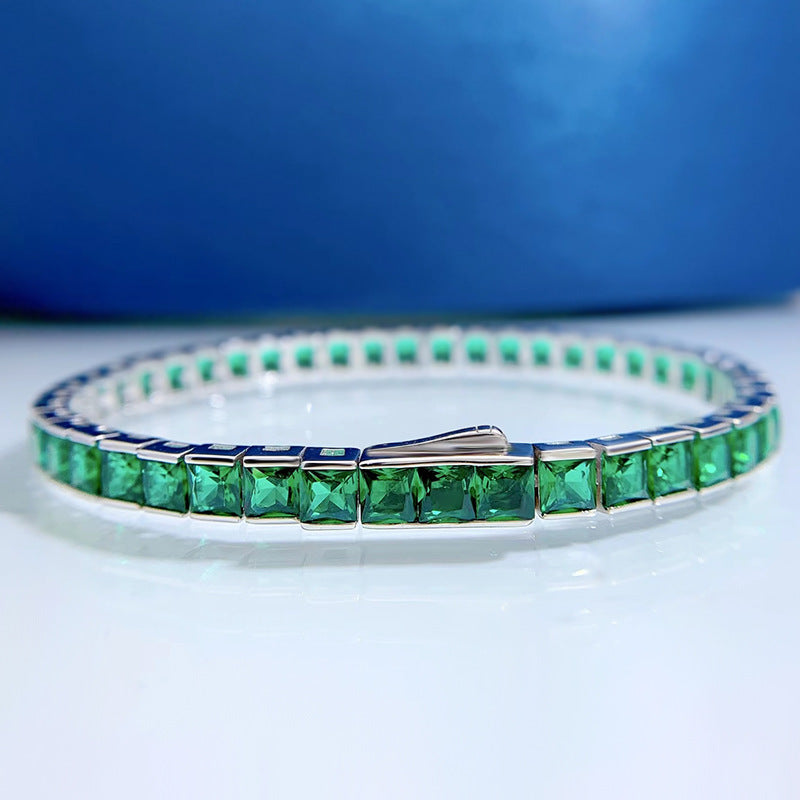 Ayollar uchun Princess-Cut Ko'k Toshlar bilan Sterling Silver Tennis Bilezik