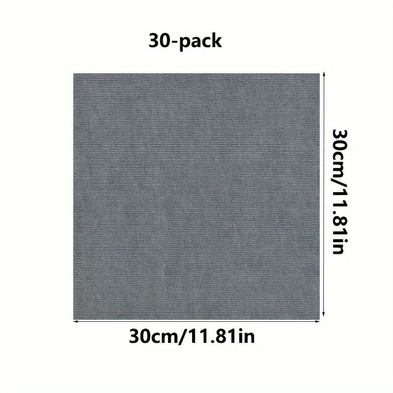 30-Pack Self-Adhesive Carpet Floor Tiles Shapes and Stripes 30x30 cm for Office Balcony