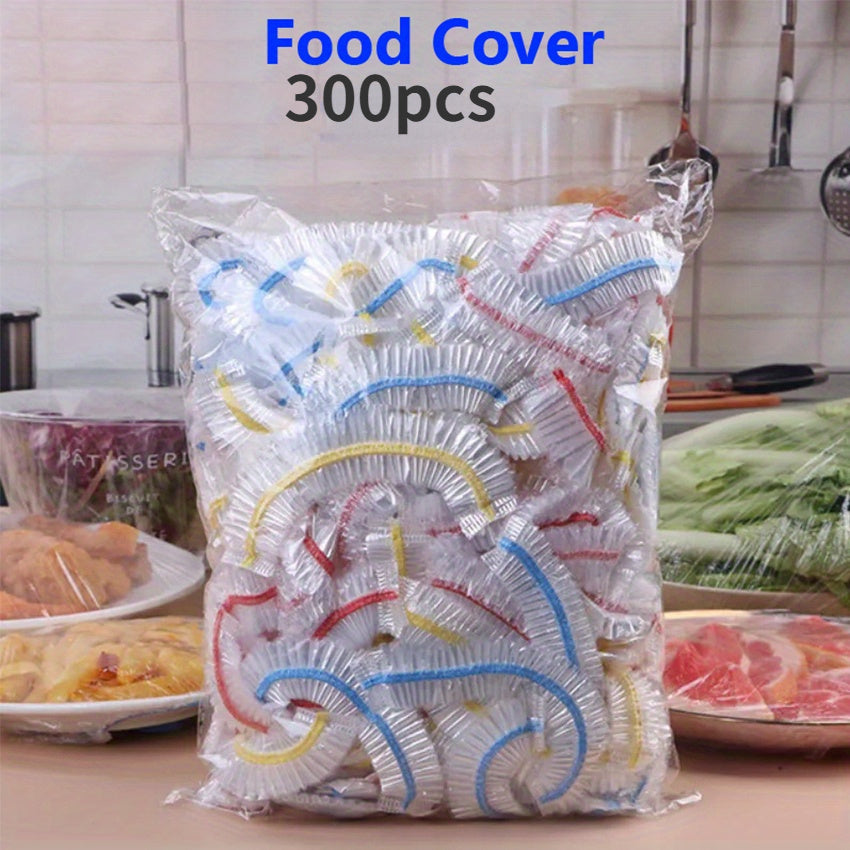 300 ta qayta ishlatiladigan elastik oziq-ovqat idishlari qopqog'i, cho'ziluvchan silikondan tayyorlangan, idishlar va plastinkalarni yopiq holda saqlash uchun ideal