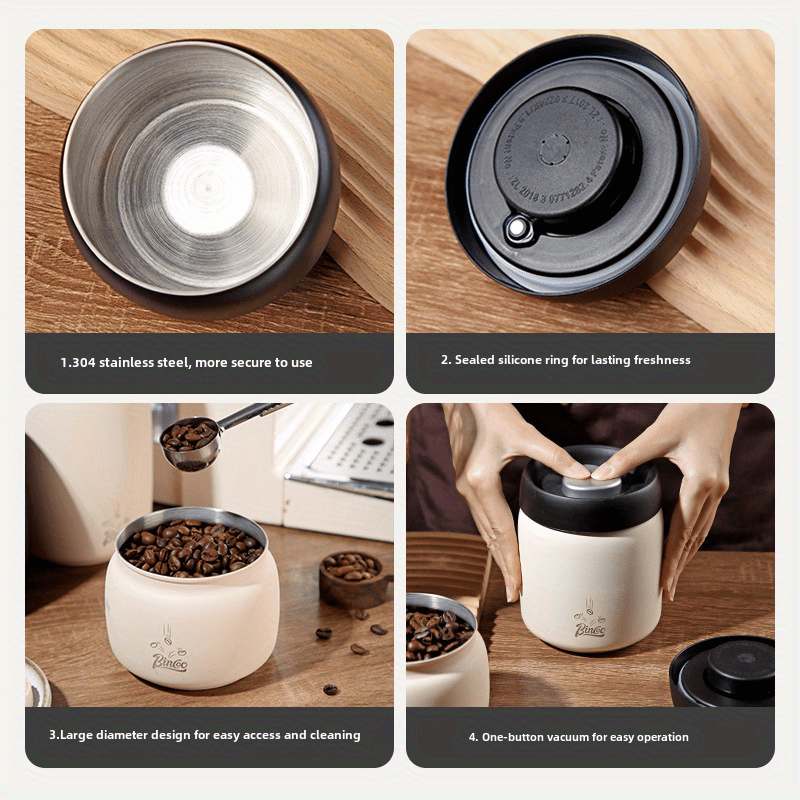 Stainless Steel Coffee Canister Vacuum Sealed Storage Jar for Coffee Beans