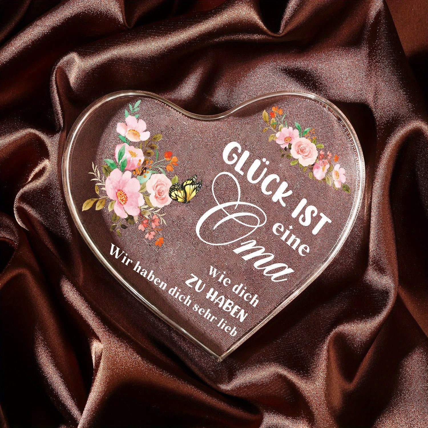 Сердцевидная акриловая табличка с гравированным дизайном для бабушки - идеальный подарок на дни рождения, Рождество и День благодарения. Имеет цветочный дизайн и может использоваться как декоративный пресс для бумаги.