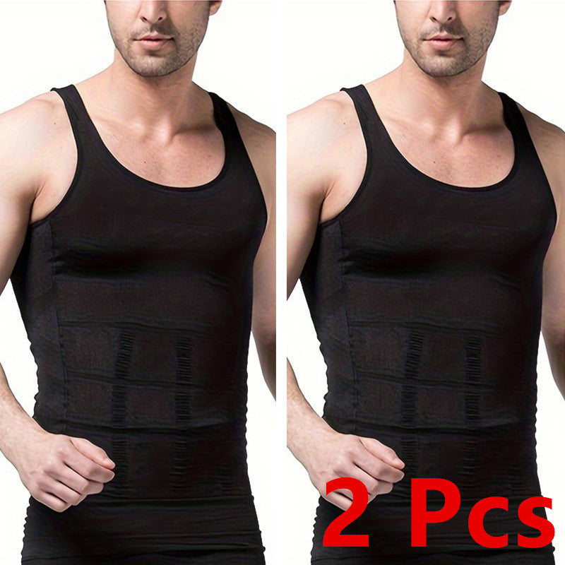 Men's Contouring Vest and Shirt Set Slimming Waist Breathable Nylon Support