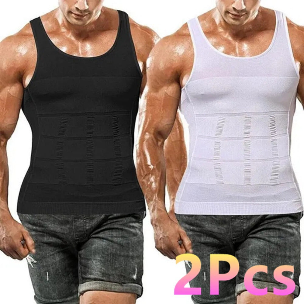 Men's Contouring Vest and Shirt Set Slimming Waist Breathable Nylon Support