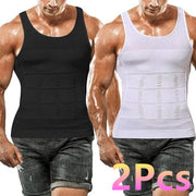 Men's Contouring Vest and Shirt Set Slimming Waist Breathable Nylon Support