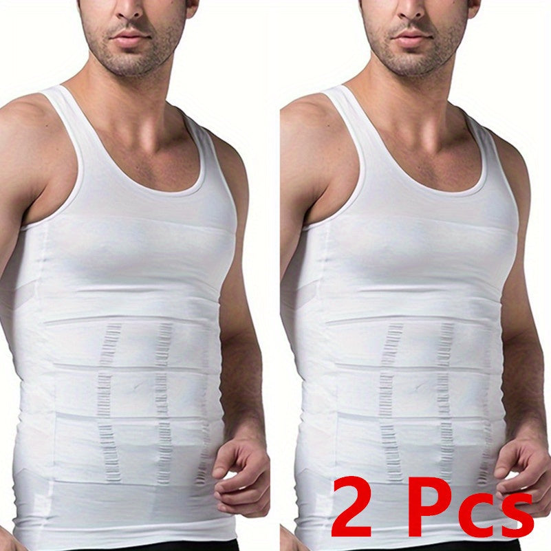Men's Contouring Vest and Shirt Set Slimming Waist Breathable Nylon Support