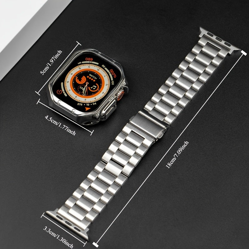 Stainless Steel Smartwatch Strap for Apple Watch S7 S8 S9 with Folding Buckle and TPU Cover