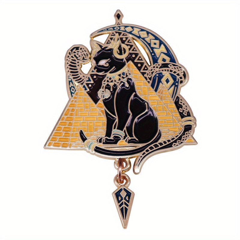 Vintage-Inspired Pharaoh Cat Brooch Pin Alloy Elegant Jewelry for Clothes Hats Backpacks