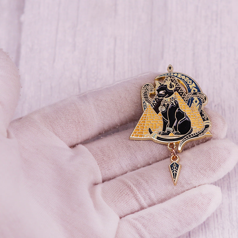 Vintage-Inspired Pharaoh Cat Brooch Pin Alloy Elegant Jewelry for Clothes Hats Backpacks