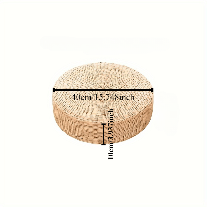 Круглый ручной плетеный пуф-оттоман - изготовлен без деревянных материалов и электричества, intricately plaited design, двойная функция верхней части в виде подноса, долговечный материал из травяного волокна, идеальный для татами и подоконников.