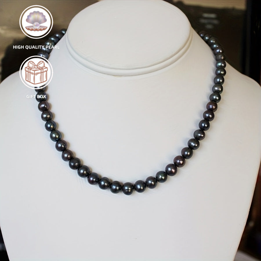 Unisex Freshwater Pearl Necklace with Silver Cut-Out Clasp Long Jewelry for Birthdays Weddings and Anniversaries