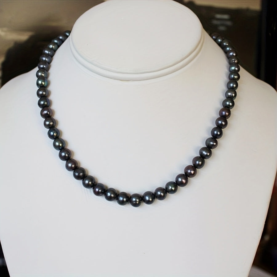 Unisex Freshwater Pearl Necklace with Silver Cut-Out Clasp Long Jewelry for Birthdays Weddings and Anniversaries