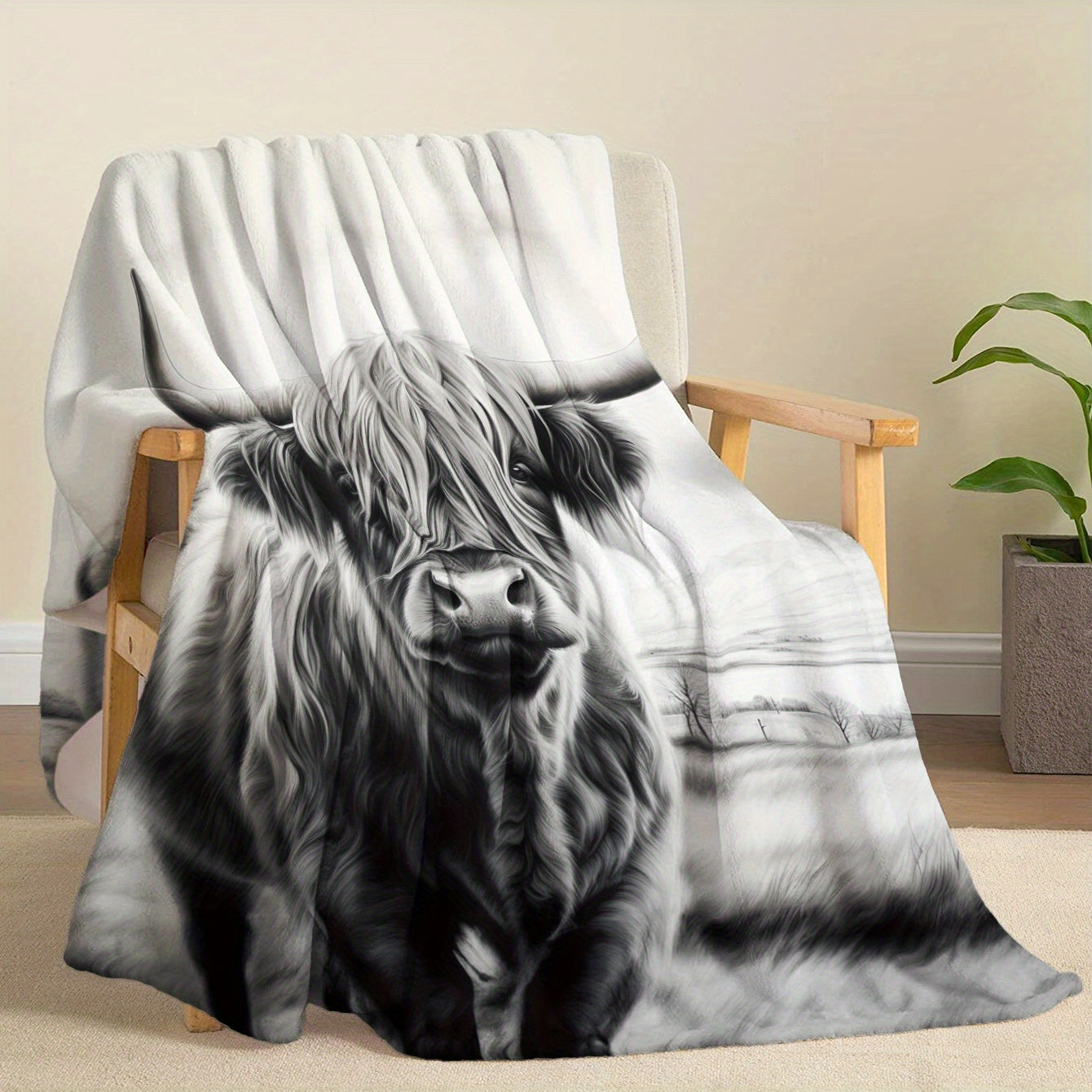 Warm Highland Cattle Print Flannel Blanket for Naps Camping Travel Home Decor