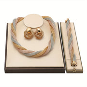 Conjunto de joyería nupcial: collar, pendientes, anillo, pulsera, cristales de imitación, aleación de zinc, accesorios de boda