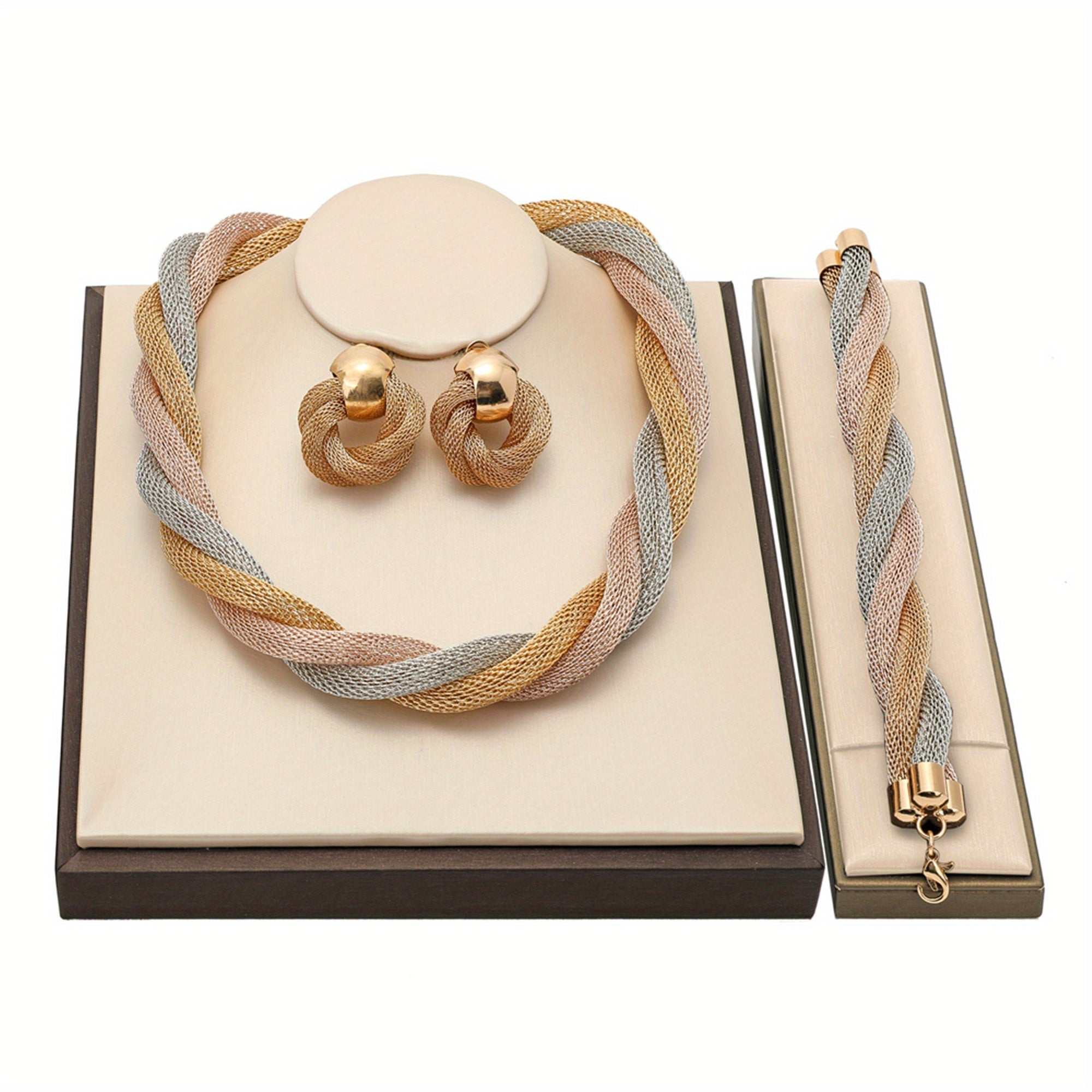 Conjunto de joyería nupcial: collar, pendientes, anillo, pulsera, cristales de imitación, aleación de zinc, accesorios de boda