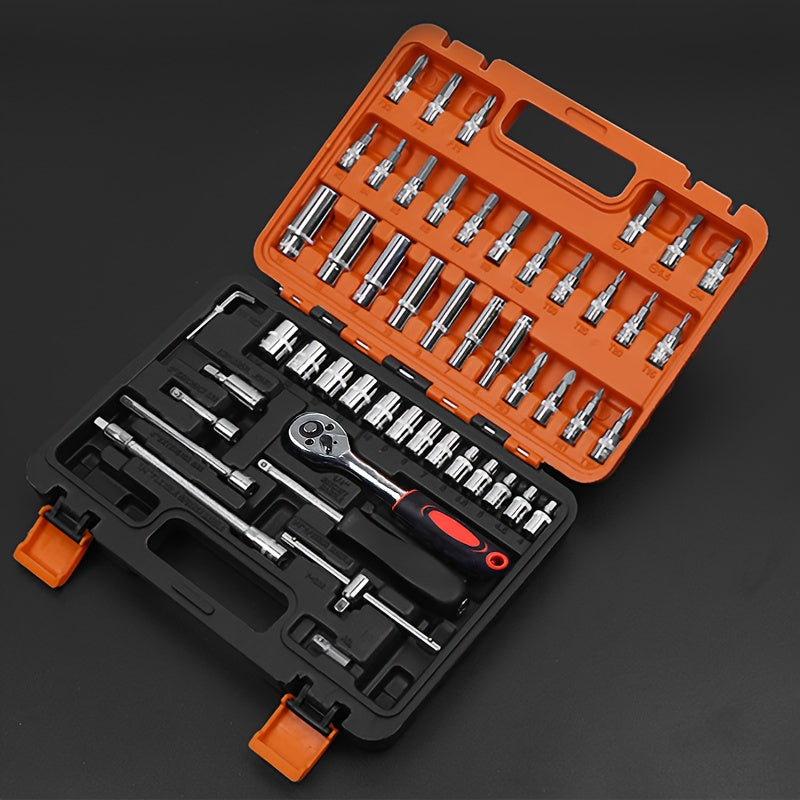 Auto Repair Tool Kit 53pcs Carbon Steel Multi-Purpose Car Motorcycle Maintenance Set with Ratchet and Screwdrivers