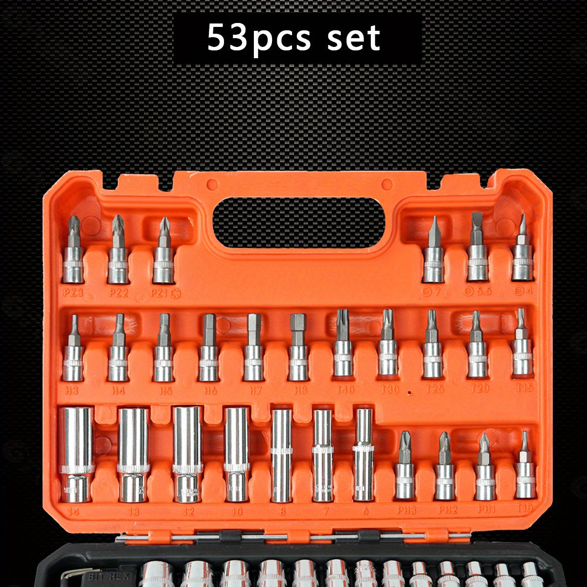 Auto Repair Tool Kit 53pcs Carbon Steel Multi-Purpose Car Motorcycle Maintenance Set with Ratchet and Screwdrivers