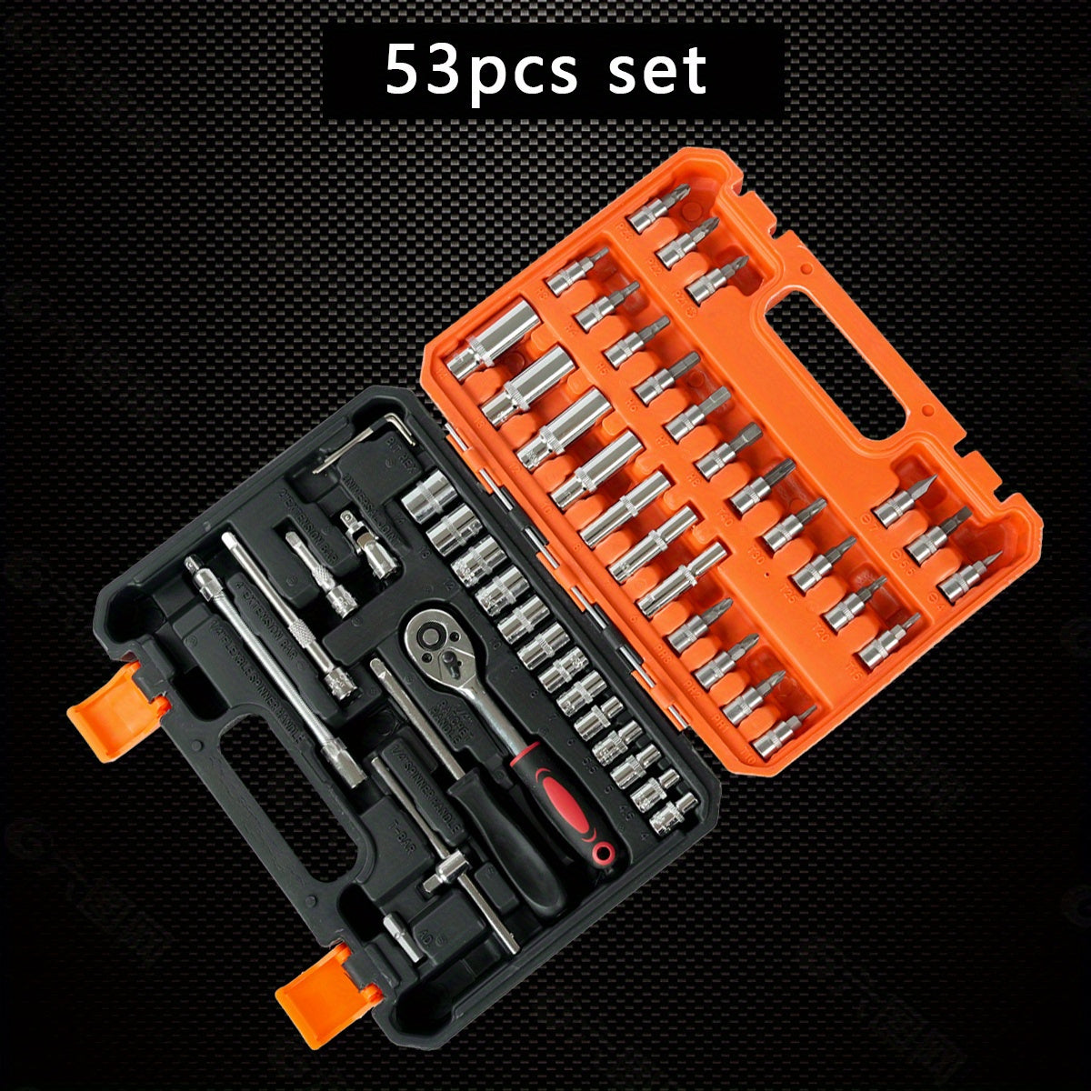 Auto Repair Tool Kit 53pcs Carbon Steel Multi-Purpose Car Motorcycle Maintenance Set with Ratchet and Screwdrivers