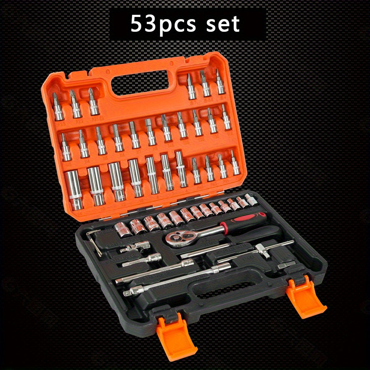 Auto Repair Tool Kit 53pcs Carbon Steel Multi-Purpose Car Motorcycle Maintenance Set with Ratchet and Screwdrivers