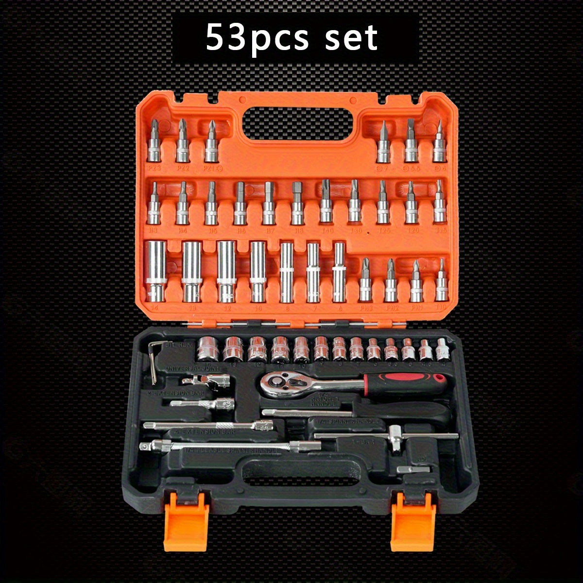 Auto Repair Tool Kit 53pcs Carbon Steel Multi-Purpose Car Motorcycle Maintenance Set with Ratchet and Screwdrivers