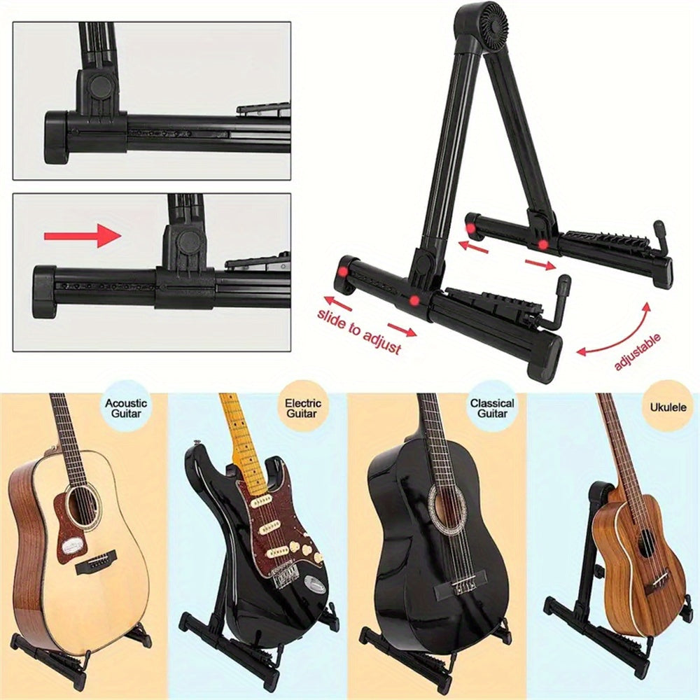Soporte de instrumento plegable de ABS para guitarras, bajos, ukeleles y violines negro