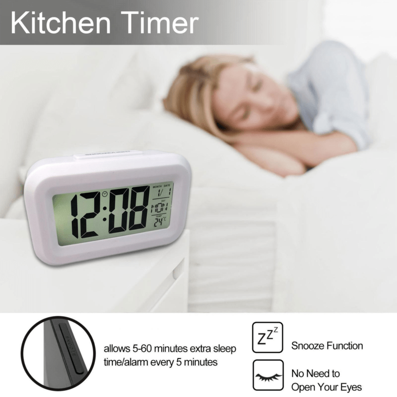 Digital Alarm Clock with Night Light Music Snooze Calendar and Thermometer