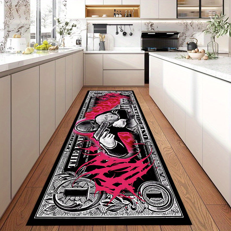 Polyester Area Rug with Dollar Design Non-Slip Thick Velvet Runner for Living Room
