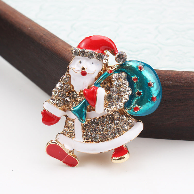 Vintage Santa Claus Brooch Pin with Sparkling Crystals Irregular Shape Holiday Accessory
