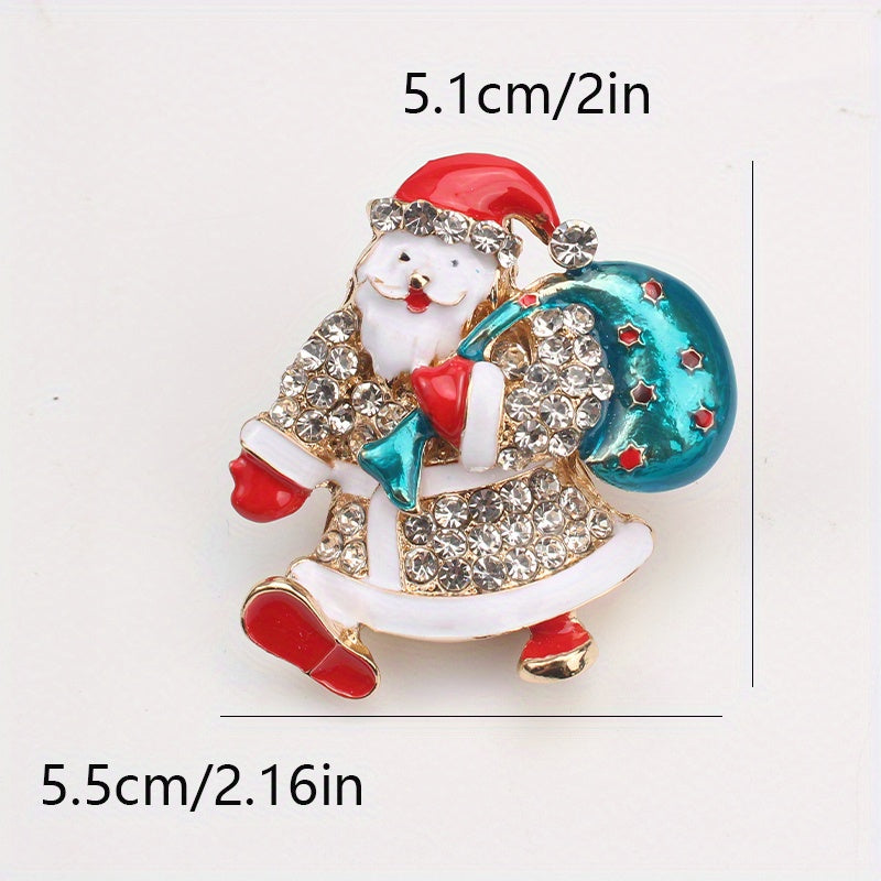 Vintage Santa Claus Brooch Pin with Sparkling Crystals Irregular Shape Holiday Accessory