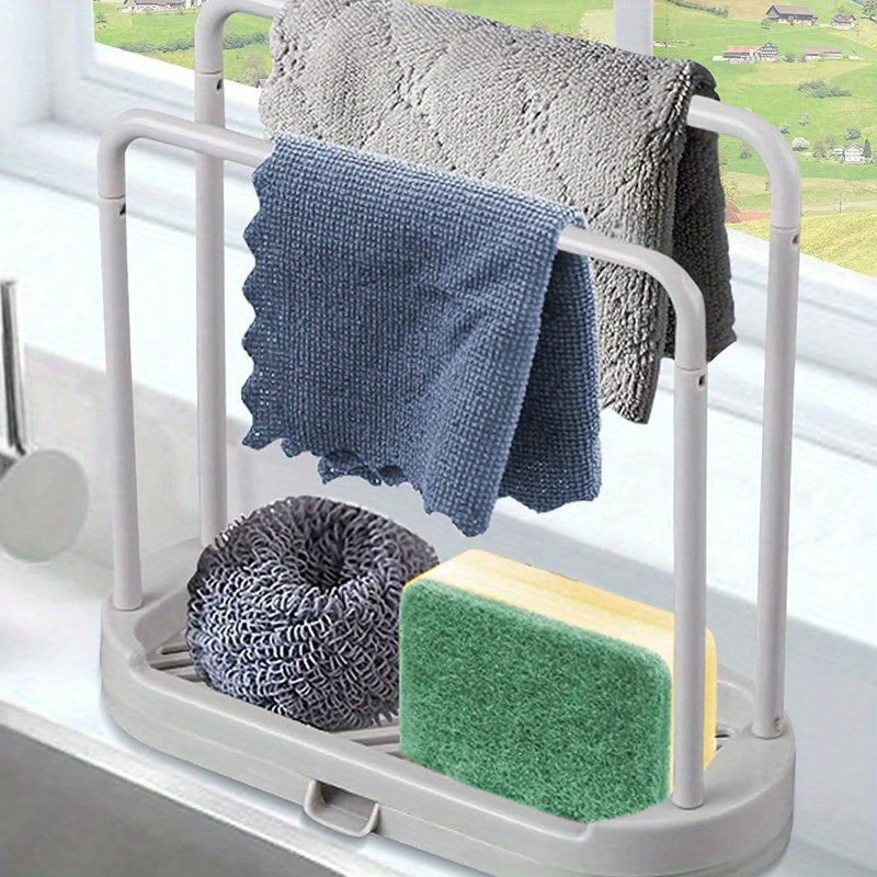 Grey Kitchen Sink Organizer Rust-Proof Countertop Storage for Sponges and Scrubbers