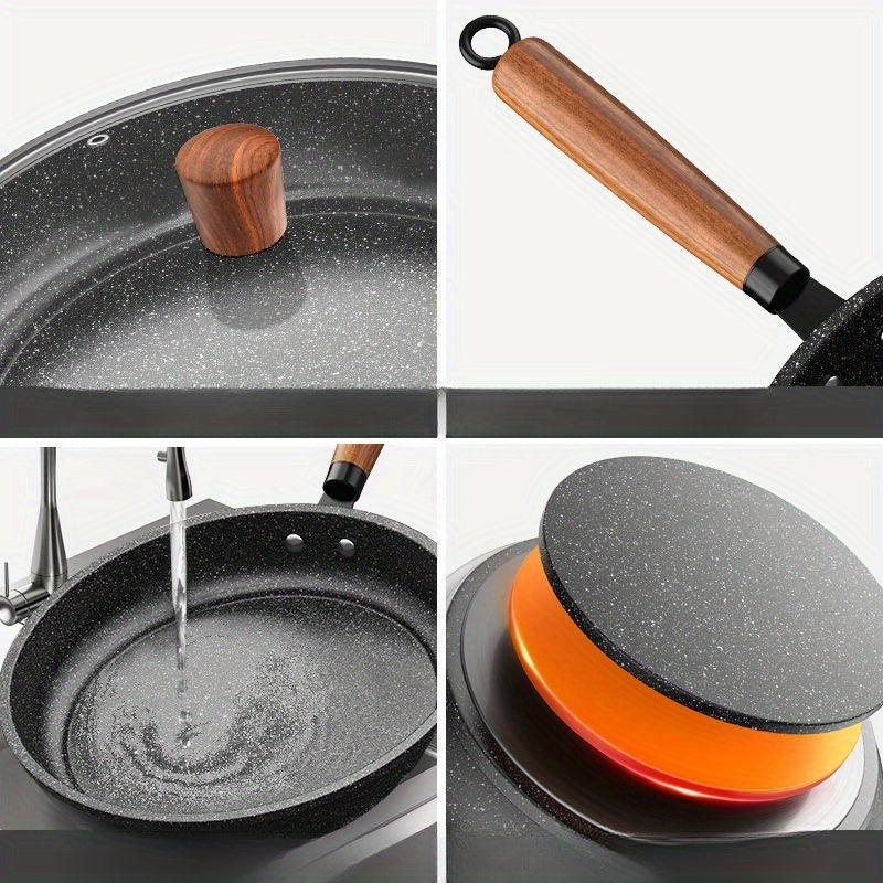 Dreva tutqichi, yopishqoq bo'lmagan qovurish panasi, pancake va tuxumlar uchun ideal tekis pastki qozon, past tutun, gaz pechlari va induksion pechlar uchun mos