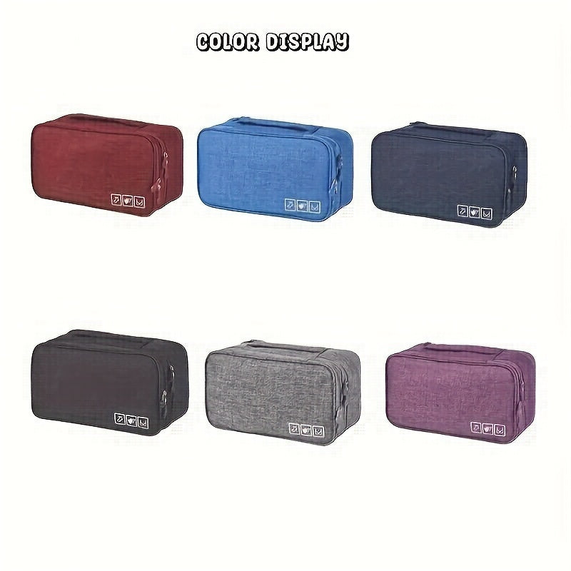 Poliesterdan tayyorlangan sayohat ichki kiyimlarni tashkil etuvchi sumka qora/bo'roni/qizil ranglarda, qo'l bilan yuvish yoki professional quruq tozalash ko'rsatmalari bilan. Brass, paypoqlar va joyni tejovchi joylash uchun ideal.