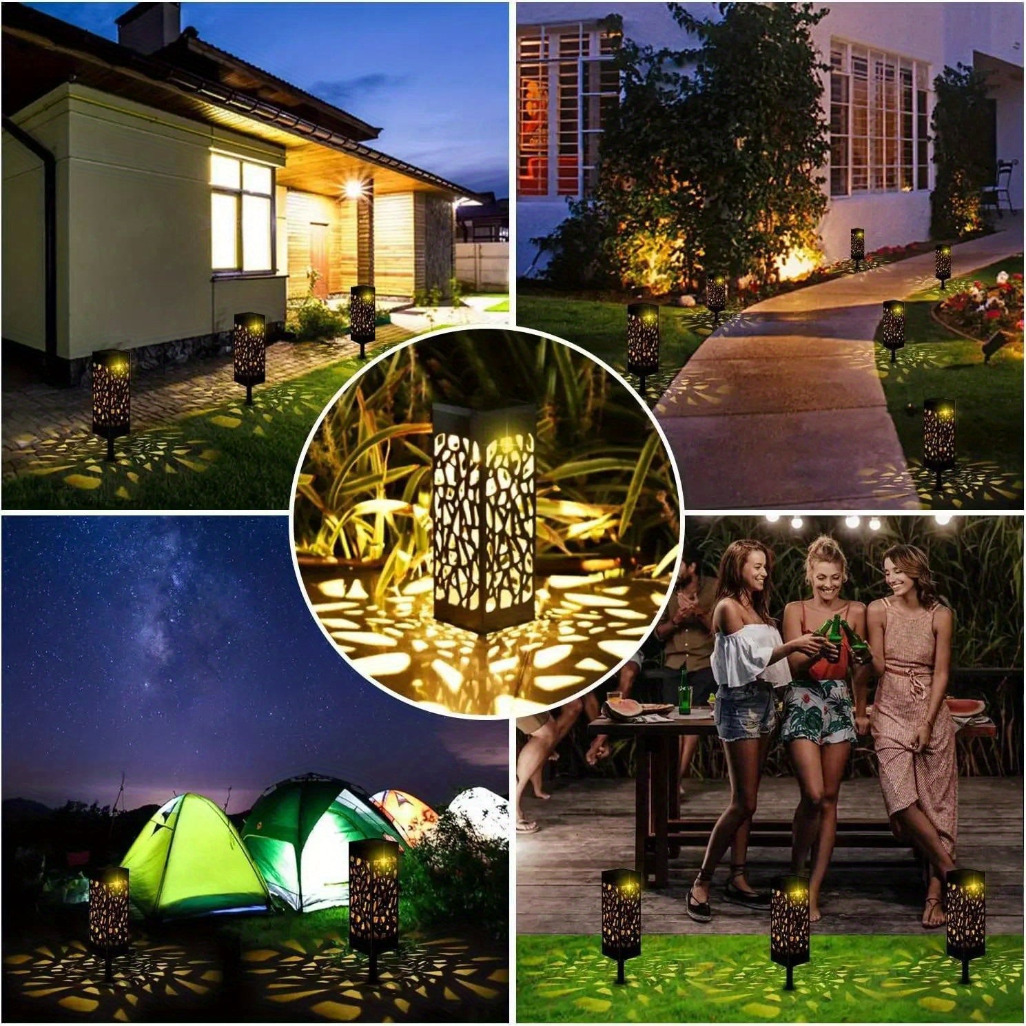 6-Pack Solar Path Lights LED Landscape Lighting Low-Voltage Detachable Plastic Lamp Shades