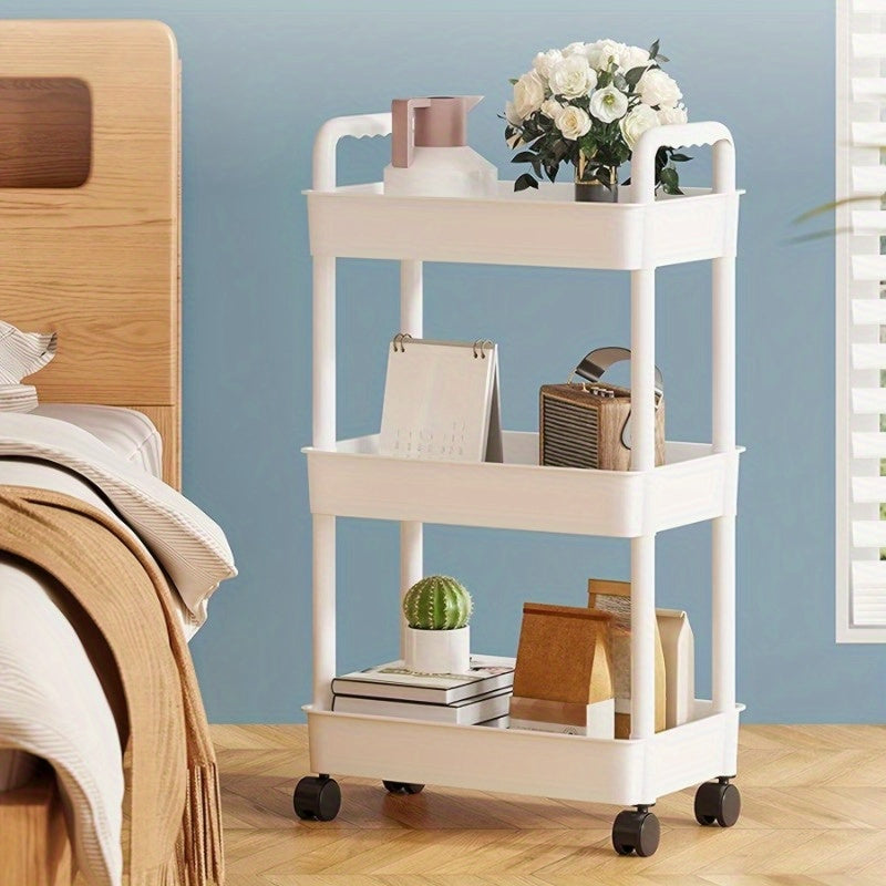 3-Tier Rolling Plastic Storage Cart for Kitchen, Office, Bathroom Organization