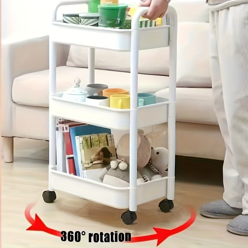 3-Tier Rolling Plastic Storage Cart for Kitchen, Office, Bathroom Organization